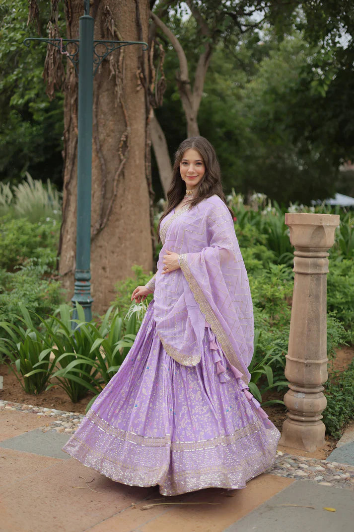 Fully Stitched Dyable Viscose Jacquard Lehenga with Gold Sequin Embroidery – Customizable Festive Wear