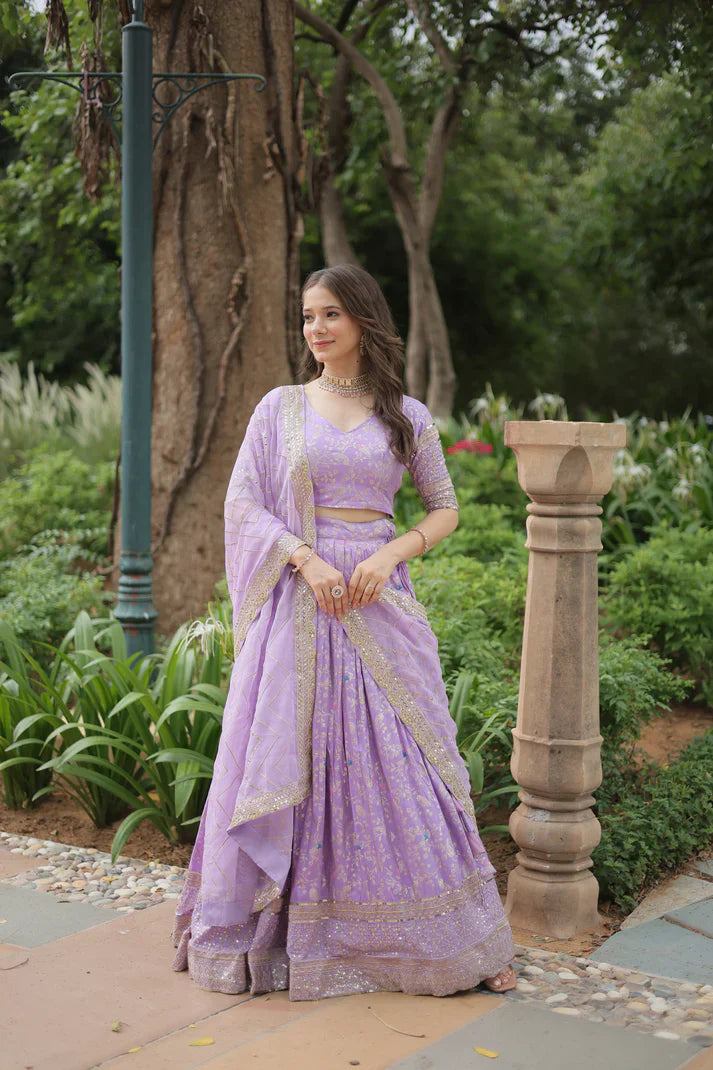 Fully Stitched Dyable Viscose Jacquard Lehenga with Gold Sequin Embroidery – Customizable Festive Wear