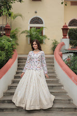 Elegant Pure Dayble Viscose Jacquard Lehenga with Faux Georgette Embroidered Top