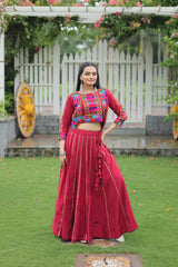 Stunning Roman Fabric Lehenga Set Featuring Gota Patti Lace & Kutchi Gamthi Embroidered Koti Blouse