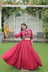 Stunning Roman Fabric Lehenga Set Featuring Gota Patti Lace & Kutchi Gamthi Embroidered Koti Blouse