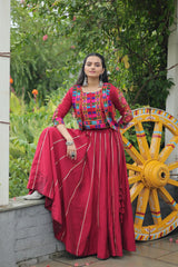 Stunning Roman Fabric Lehenga Set Featuring Gota Patti Lace & Kutchi Gamthi Embroidered Koti Blouse
