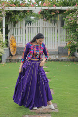 Elegant Roman Fabric Lehenga with Gota-Patti Lace & Kutchi Gamthi Embroidered Full-Stitched Top