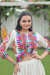 Stunning Roman Fabric Lehenga with Gota-Patti Lace & Kutchi Gamthi Embroidered Top – Full Stitched Set