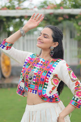 Stunning Roman Fabric Lehenga with Gota-Patti Lace & Kutchi Gamthi Embroidered Top – Full Stitched Set