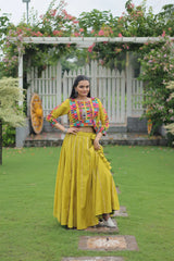 Elegant Roman Fabric Lehenga with Gota-Patti Lace & Kutchi Gamthi Embroidered Koti-Blouse Set