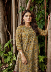 Mustard Cotton Kurta with Traditional Bagru Block Print