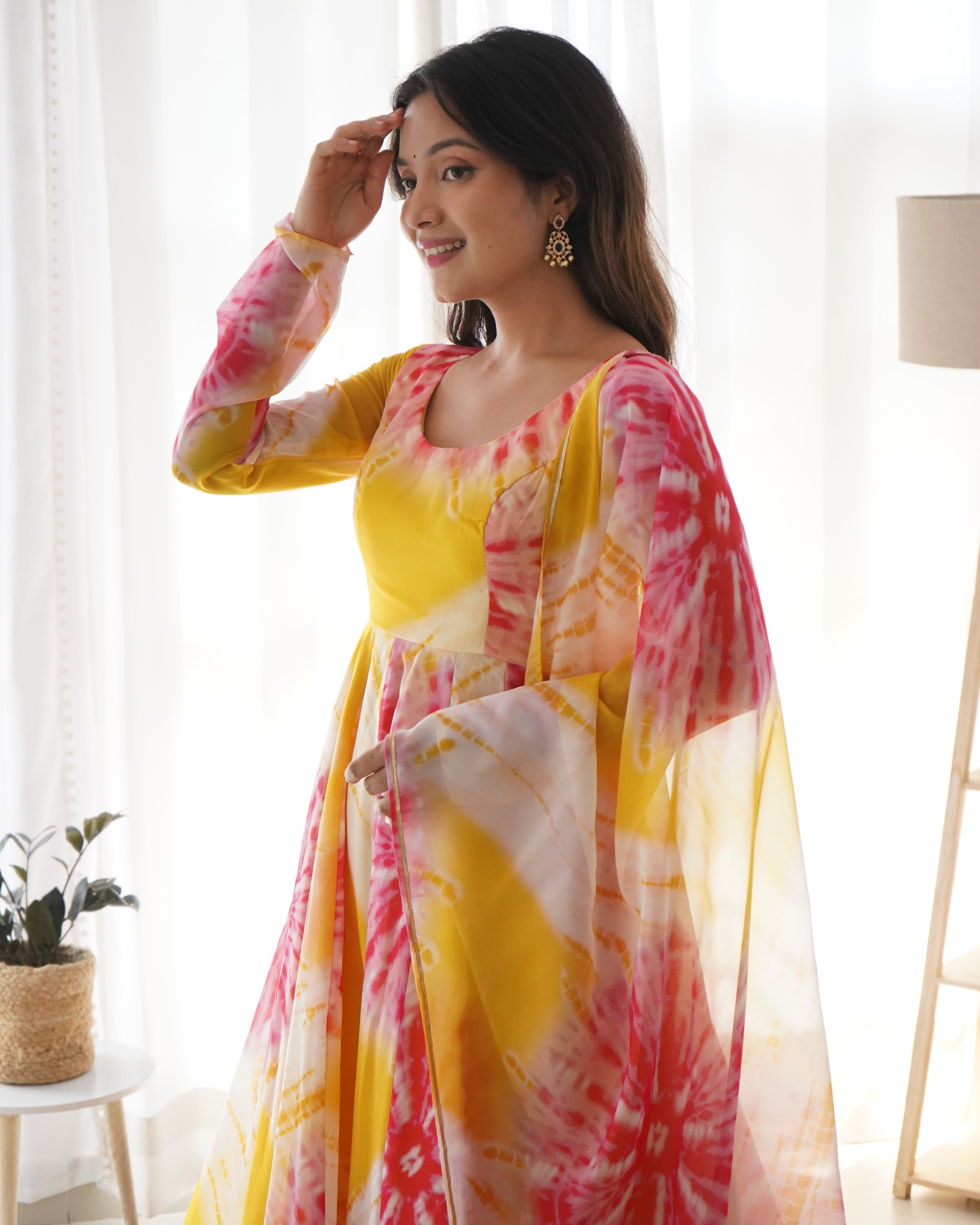 Organza Silk Anarkali Suit with Gota Patti Dupatta – Peach Pink