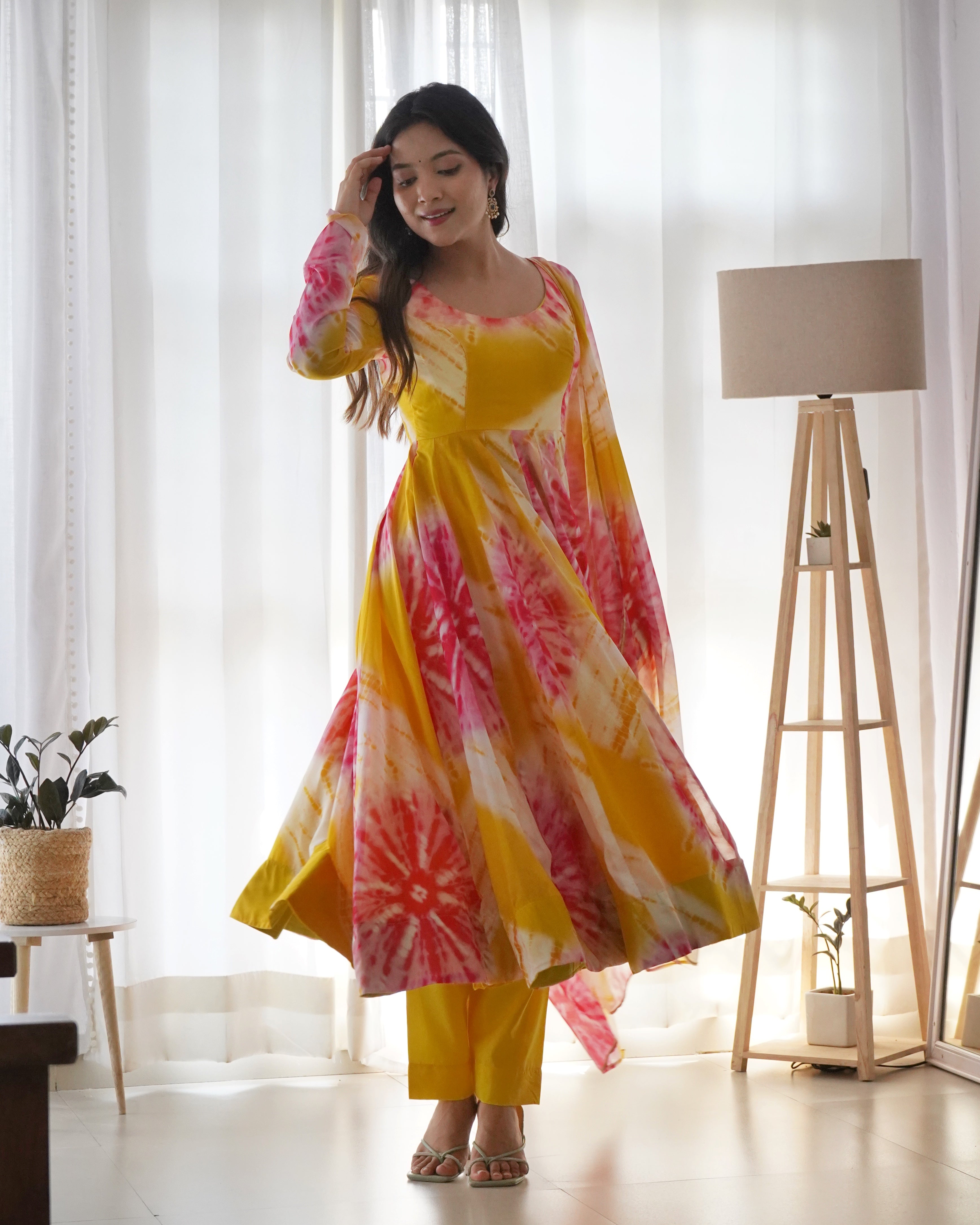 Organza Silk Anarkali Suit with Gota Patti Dupatta – Peach Pink