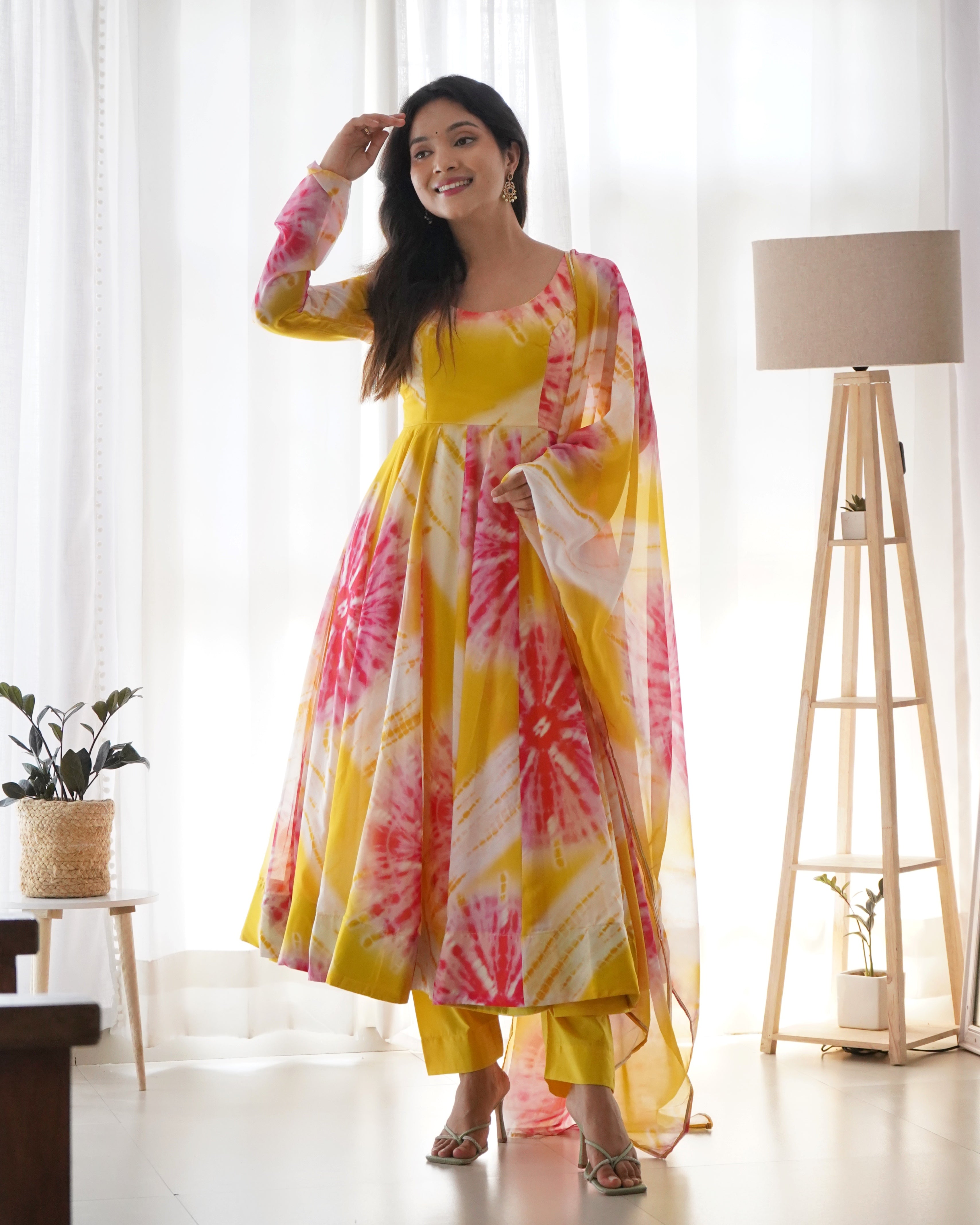Organza Silk Anarkali Suit with Gota Patti Dupatta – Peach Pink