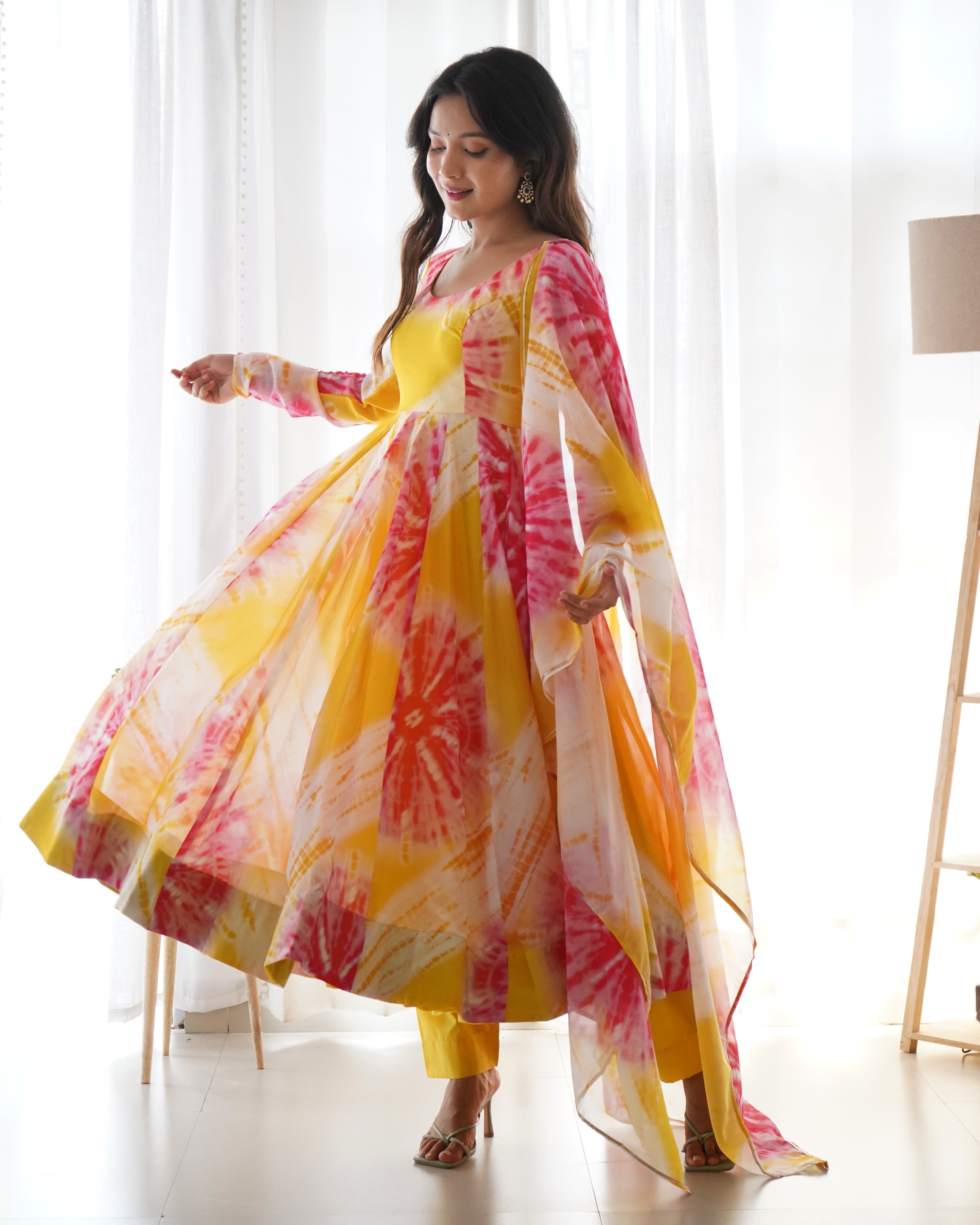 Organza Silk Anarkali Suit with Gota Patti Dupatta – Peach Pink