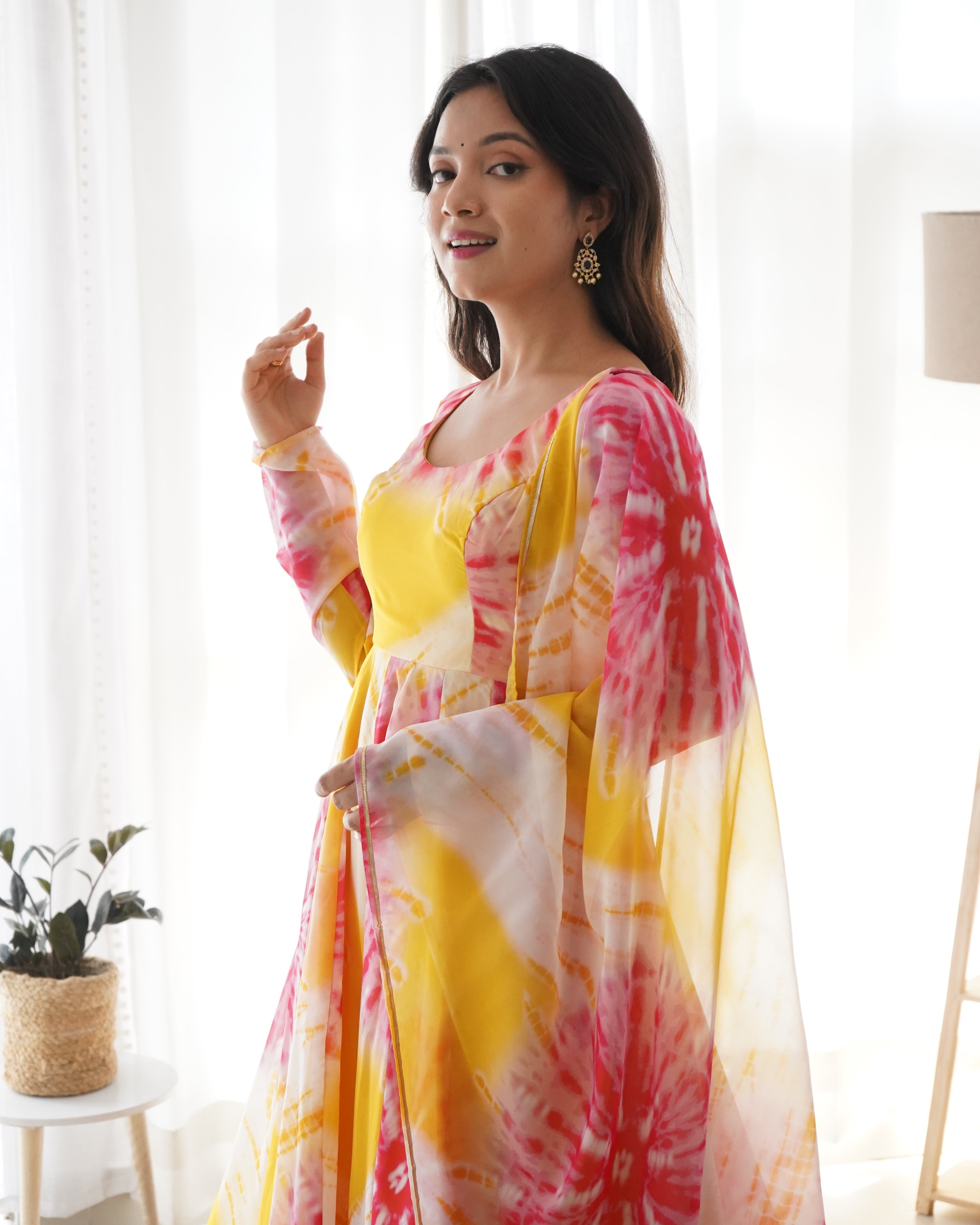 Organza Silk Anarkali Suit with Gota Patti Dupatta – Peach Pink