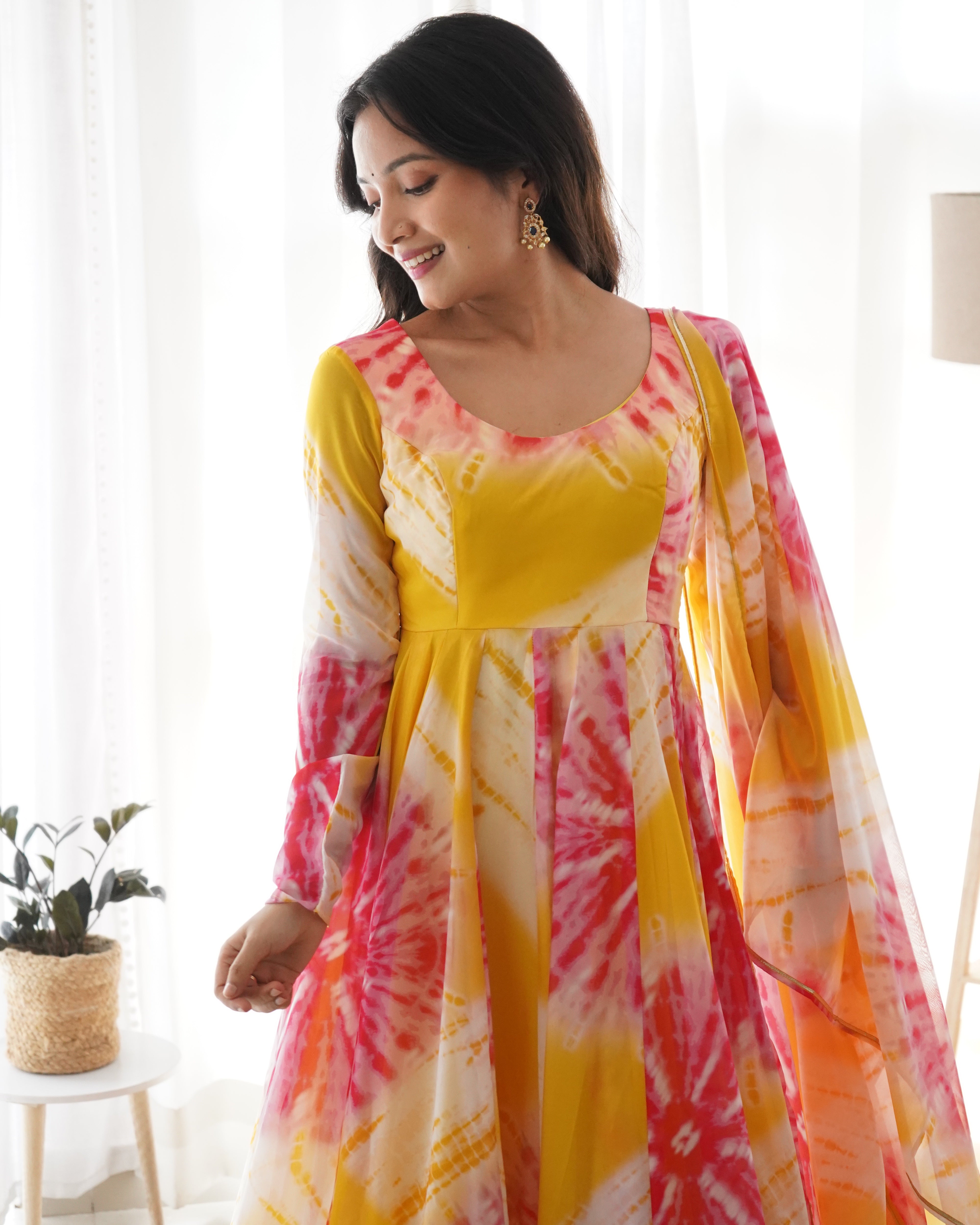 Organza Silk Anarkali Suit with Gota Patti Dupatta – Peach Pink