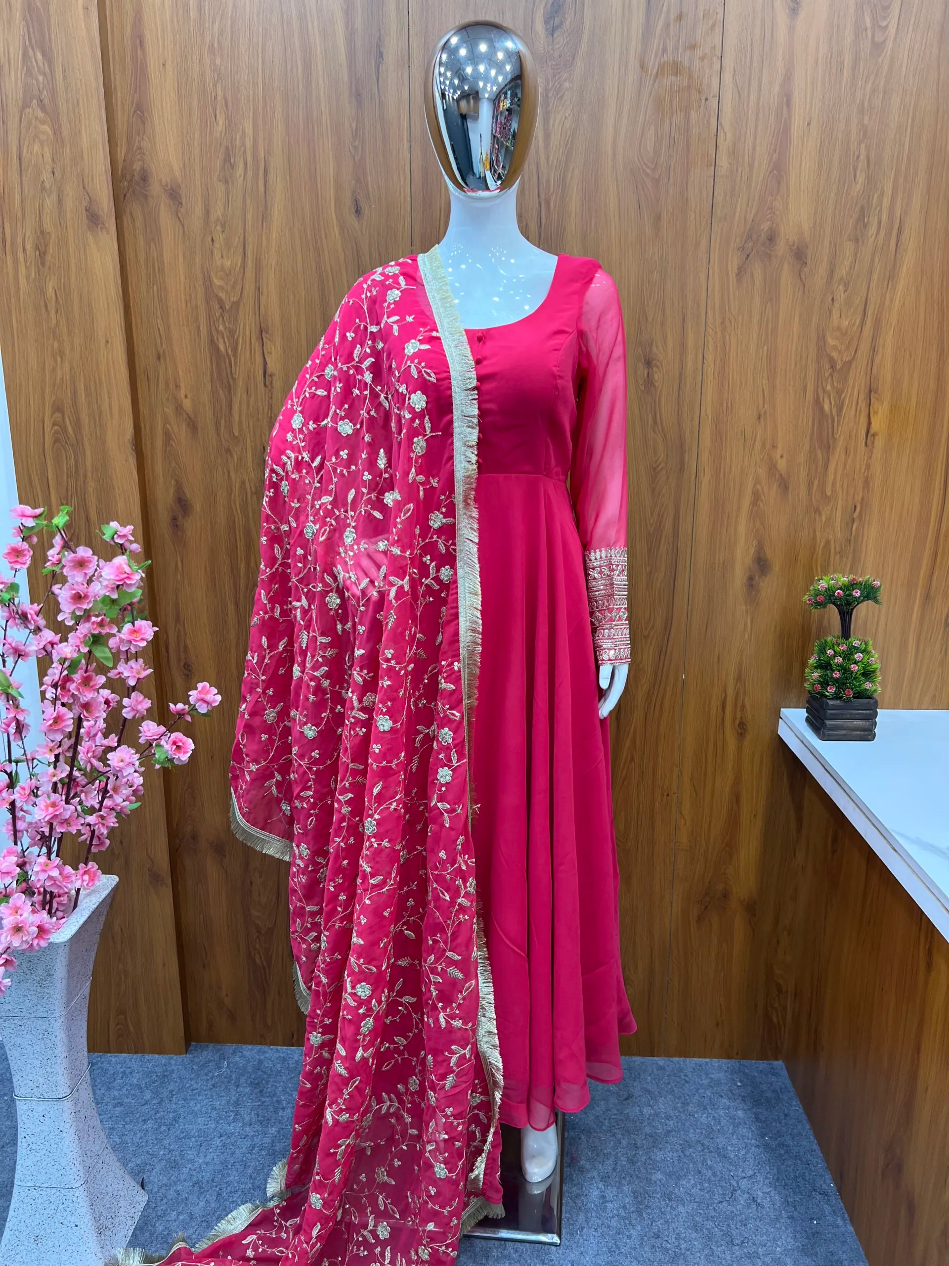 Elegant Heavy Fox Georgette Anarkali Suit with Embroidered Sequins & Lace Work