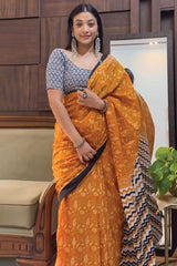 Effortless Grace – Mustard Cotton Pre-Stitched Saree