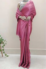 Rose Pink Satin Silk Saree