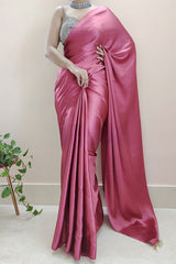 Rose Pink Satin Silk Saree