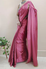 Rose Pink Satin Silk Saree