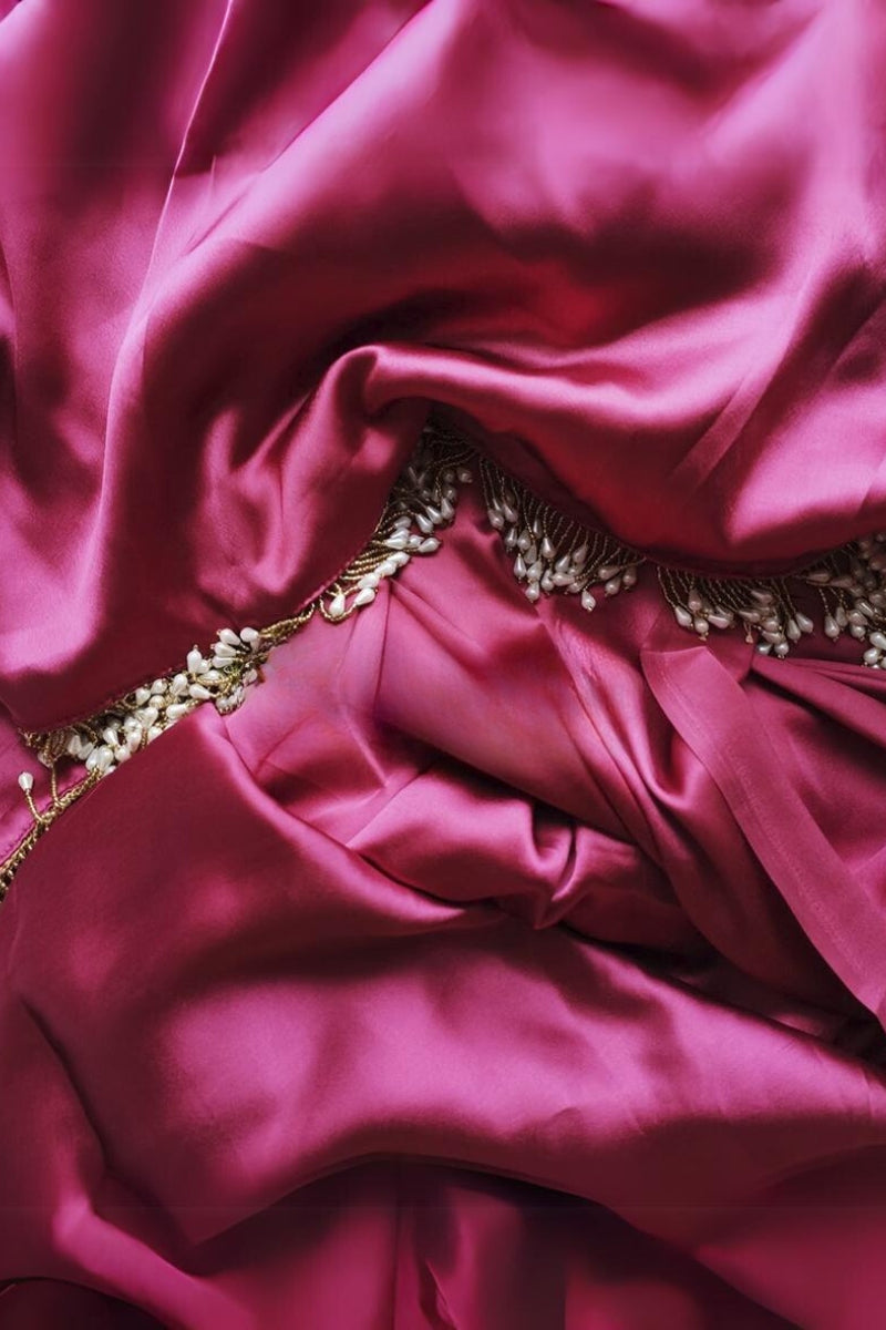 Rose Pink Satin Silk Saree