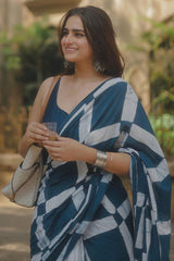 Lovely Blue Mul Cotton Saree with Pocket and Unstitched Blouse