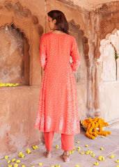 Red Cotton Flared Kurta with Classic Bandhej Print