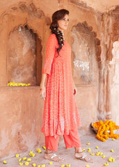 Red Cotton Flared Kurta with Classic Bandhej Print
