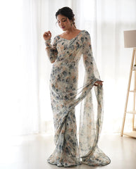 Elegant White Georgette Pre-Stitched Saree