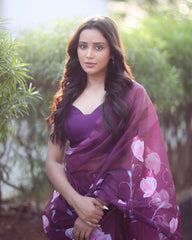 Refined Elegance – Wine Organza Silk Pre-Stitched Saree