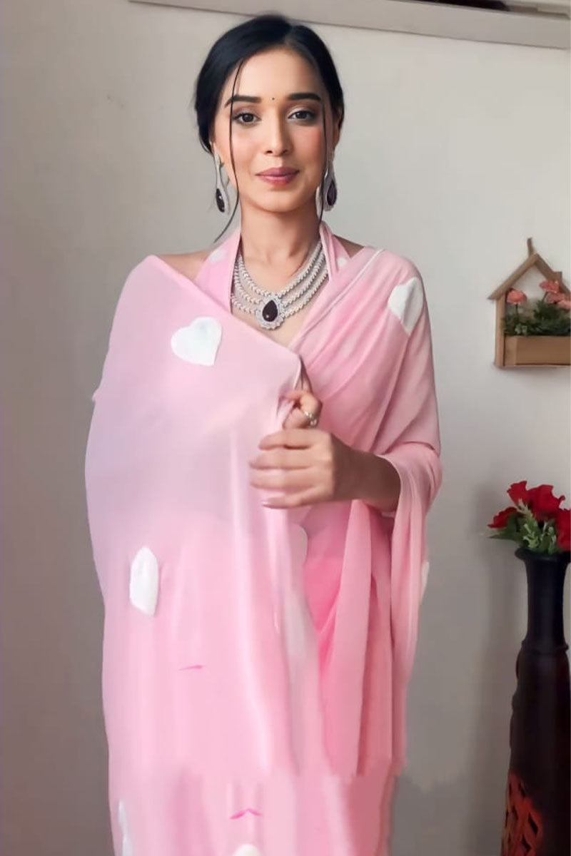 Pink Georgette Saree