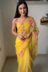 Yellow Organza Silk Sarees