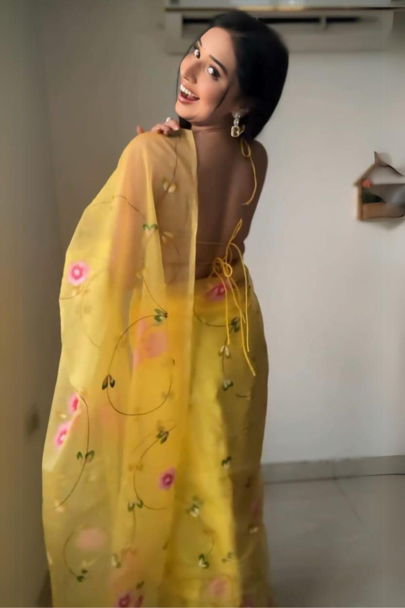Yellow Organza Silk Sarees