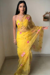 Yellow Organza Silk Sarees