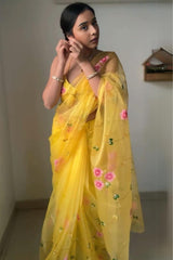 Yellow Organza Silk Sarees