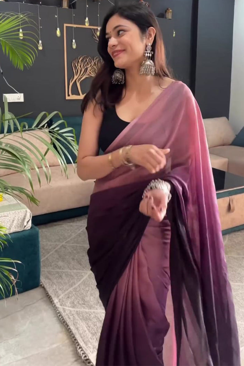 Peach and Wine Georgette Saree