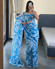Elevate Your Wardrobe with This Stunning Firozi Georgette Saree