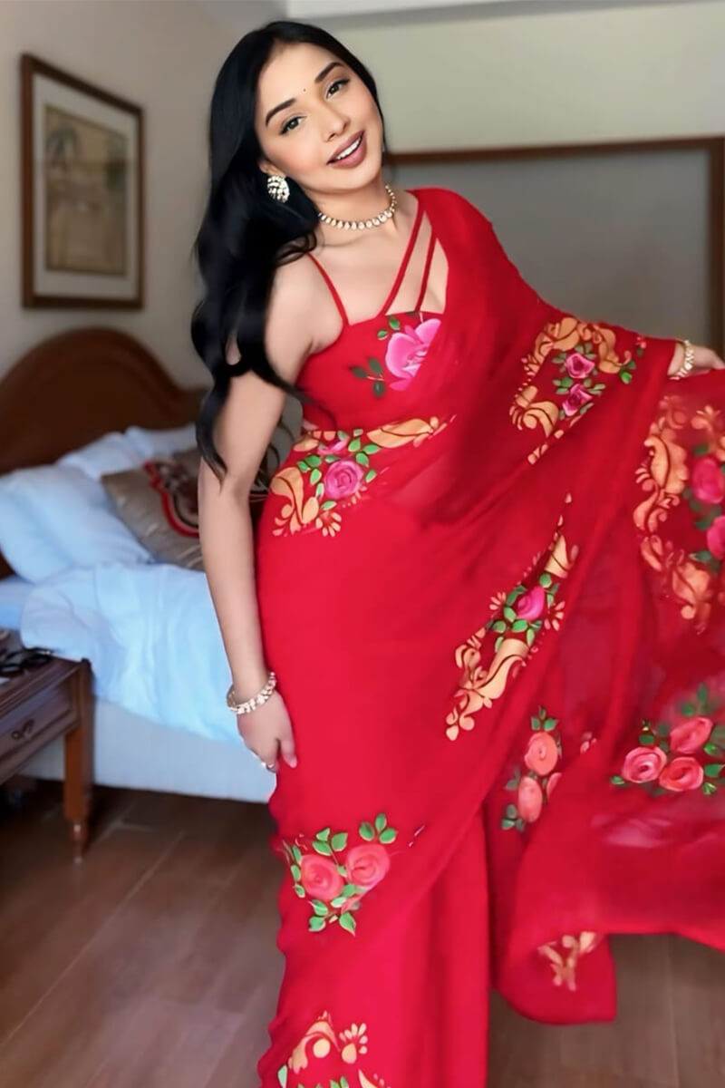 Forbearance Red Georgette Saree