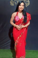 Bucolic Red Georgette Ready-To-Wear Saree