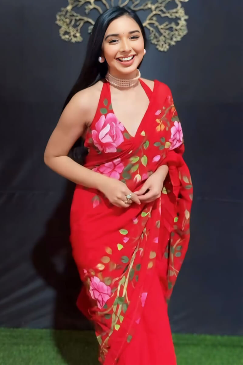 Bucolic Red Georgette Ready-To-Wear Saree