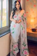 Timeless Sophistication – Off White Organza Silk Pre-Stitched Saree