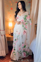 Timeless Sophistication – Off White Organza Silk Pre-Stitched Saree