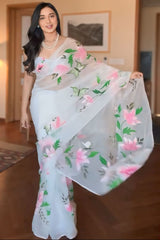 Timeless Sophistication – Off White Organza Silk Pre-Stitched Saree