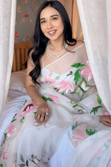 Timeless Sophistication – Off White Organza Silk Pre-Stitched Saree