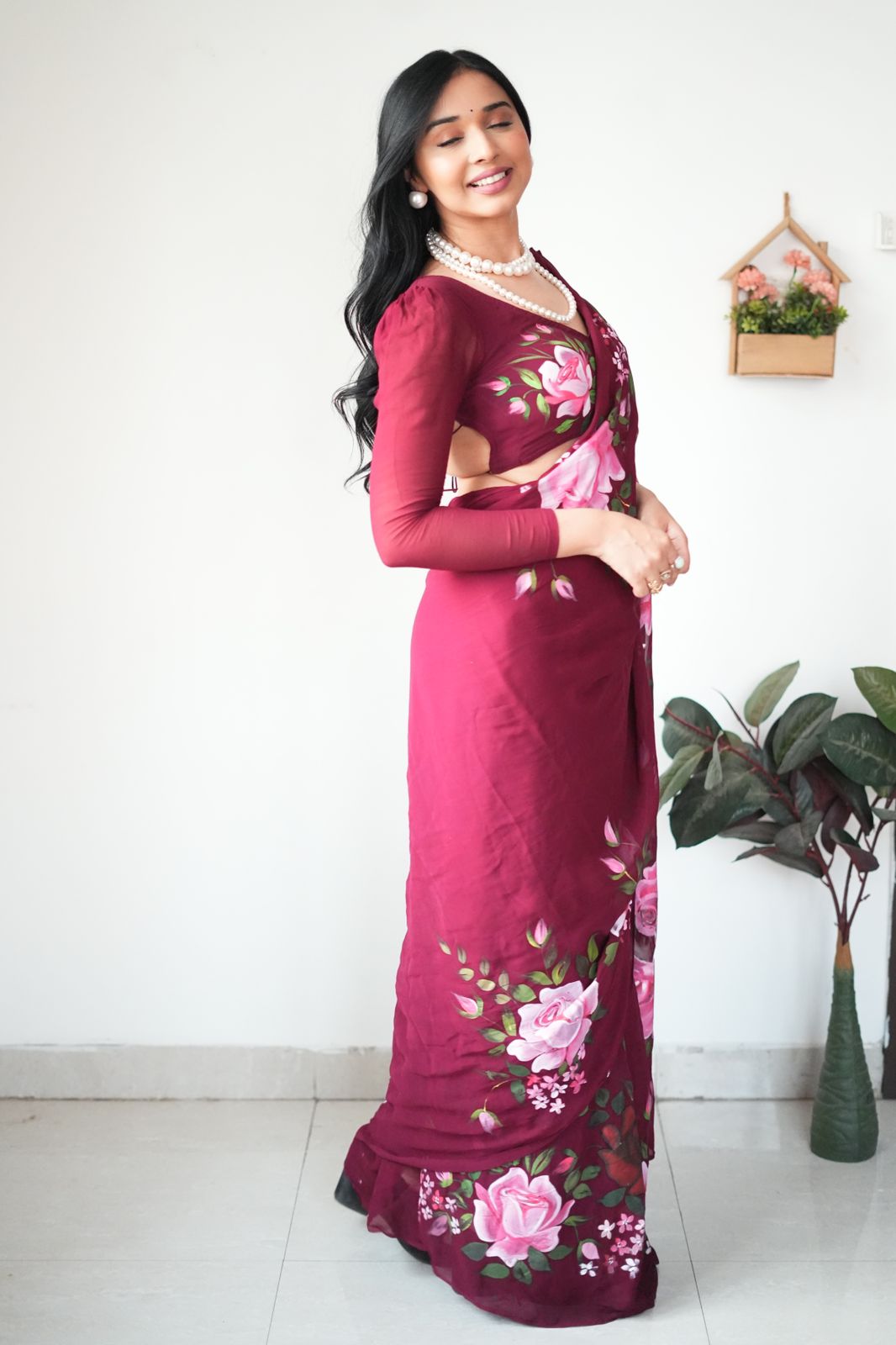 Maroon Georgette Saree