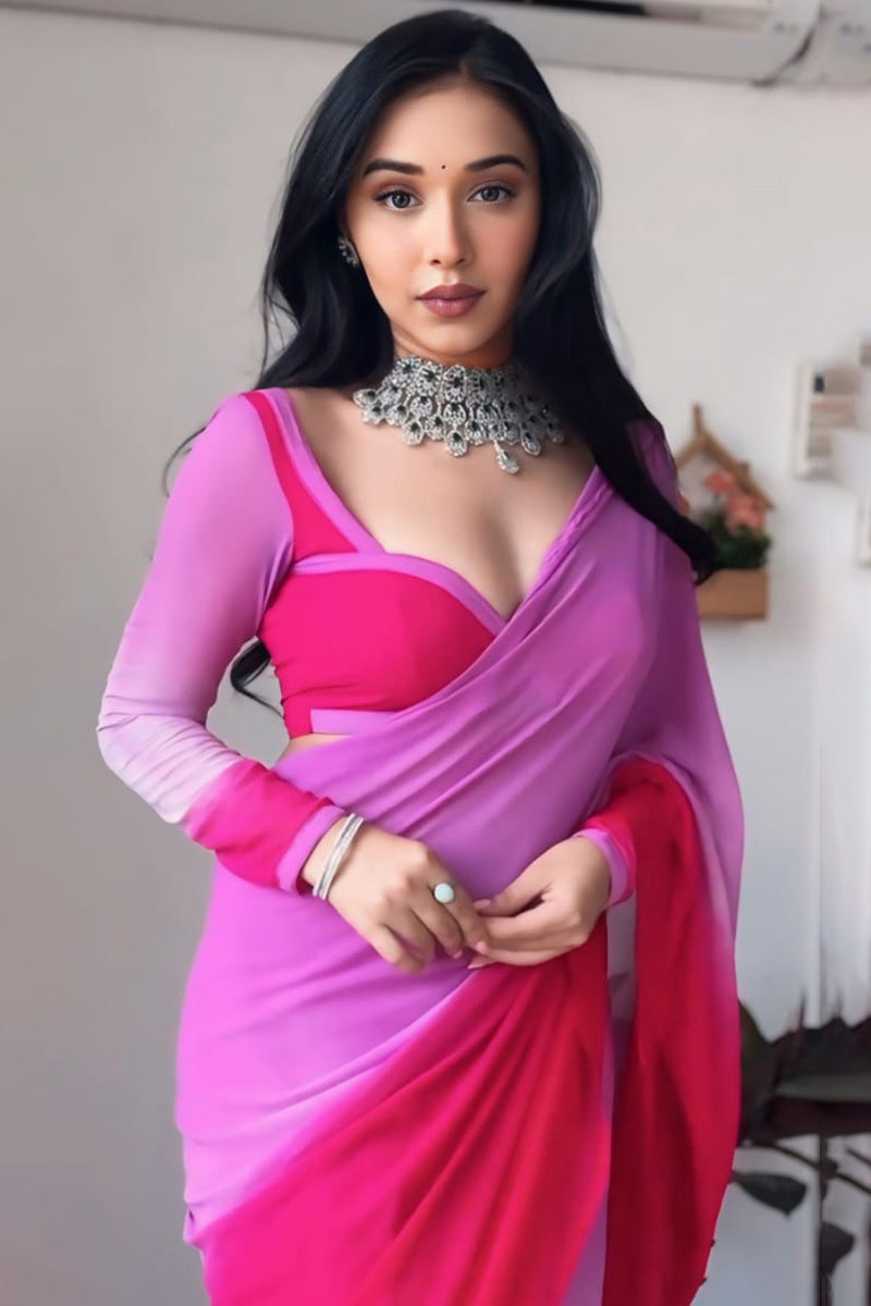 Lavender & Pink Georgette Pre-Stitched Saree