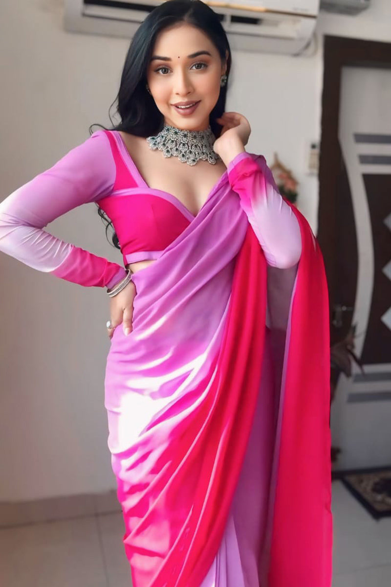 Lavender & Pink Georgette Pre-Stitched Saree