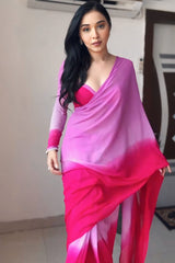 Lavender & Pink Georgette Pre-Stitched Saree
