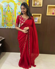 Stunning Red Georgette Saree with Hand Sequence Work