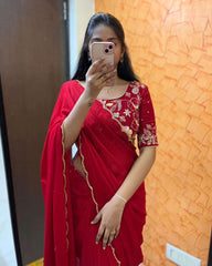Stunning Red Georgette Saree with Hand Sequence Work