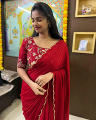 Stunning Red Georgette Saree with Hand Sequence Work