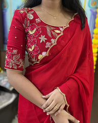 Stunning Red Georgette Saree with Hand Sequence Work